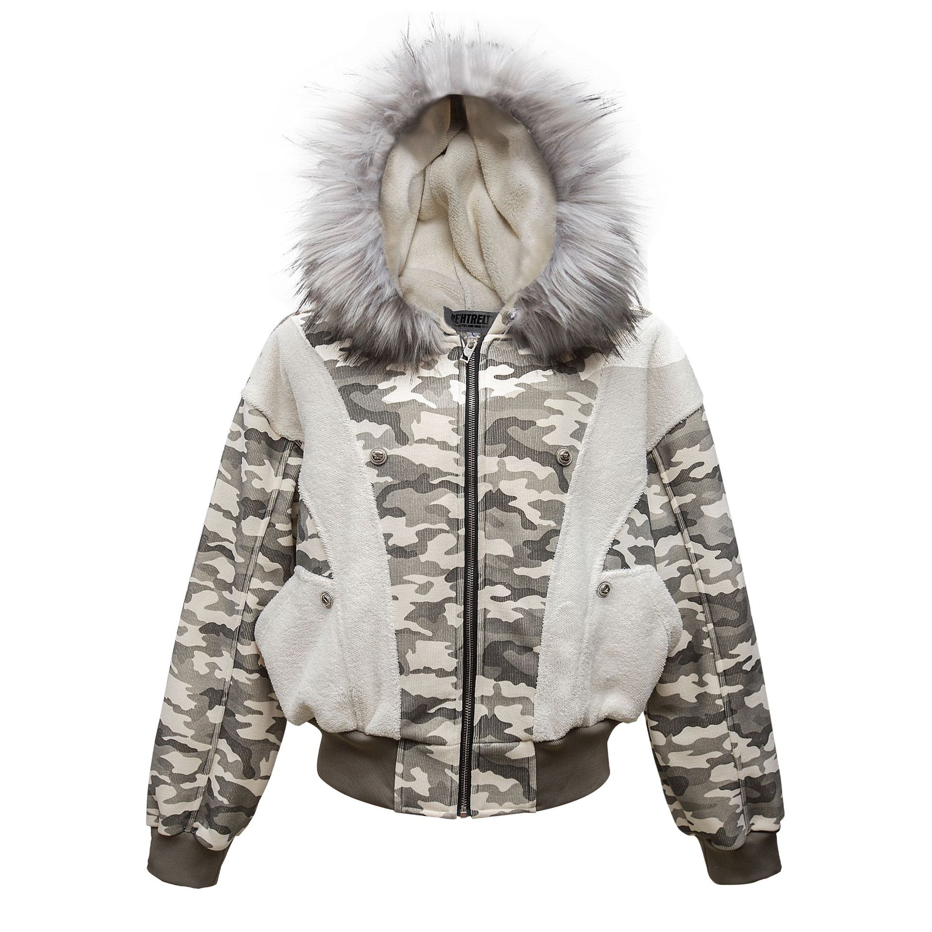 Keep warm retro winter trend camouflage design down jacket with hood