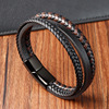 Black bracelet handmade stainless steel, retro magnetic jewelry, genuine leather