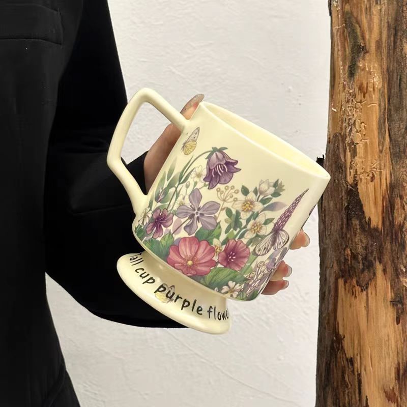 Vintage Floral Ceramic Mug Large Capacity Coffee Cup For Home_voghion.com