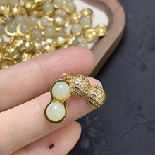 玉海珠宝S925纯银镶嵌和田玉好事花生吊坠女玉石挂坠批发直销