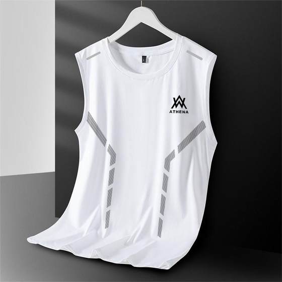 Cross-border Ice Silk Vest Men's Summer Quick-drying Cut-off Sleeve Mesh Sleeveless T-shirt for plus size Men's Loose Hurdle Sports Kan Sleeve