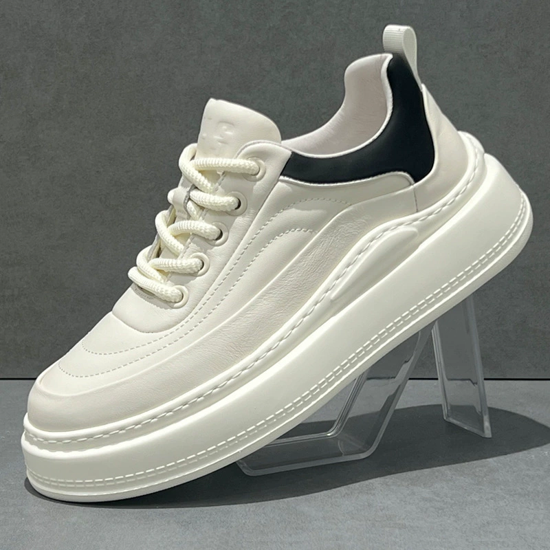 Мужская обувь осенняя и зимняя толстая подошва маленькая белая обувь 2024 новая бархатная теплая повседневная обувь мужская легкая кожаная обувь