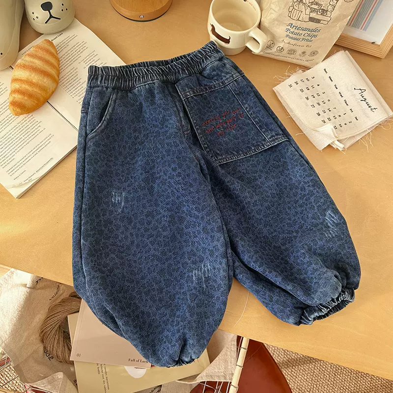 儿童一体绒牛仔裤2025秋冬新款男女宝洋气长裤小童牛仔裤DK255563