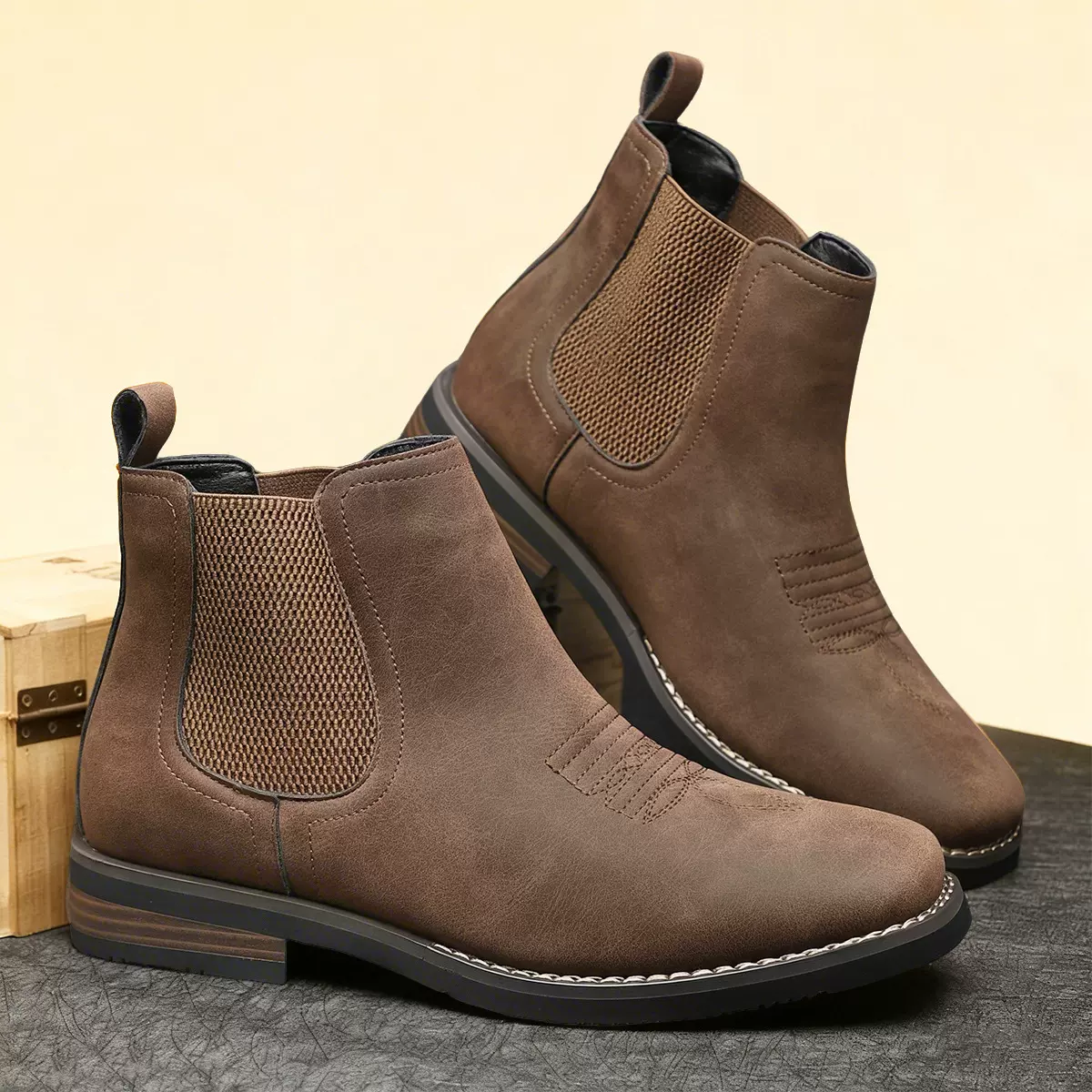 男款切尔西仿皮中筒靴子秋冬季男士潮流皮靴休闲英伦风百搭马丁靴
