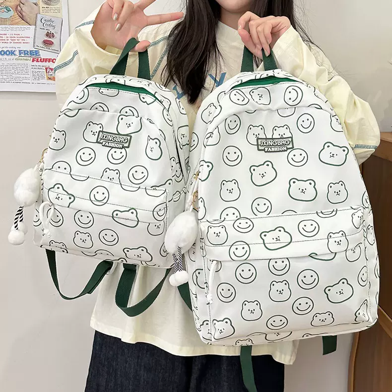 韩版小清新背包2023夏季百搭初高中男女生校园书包卡通印花双肩包