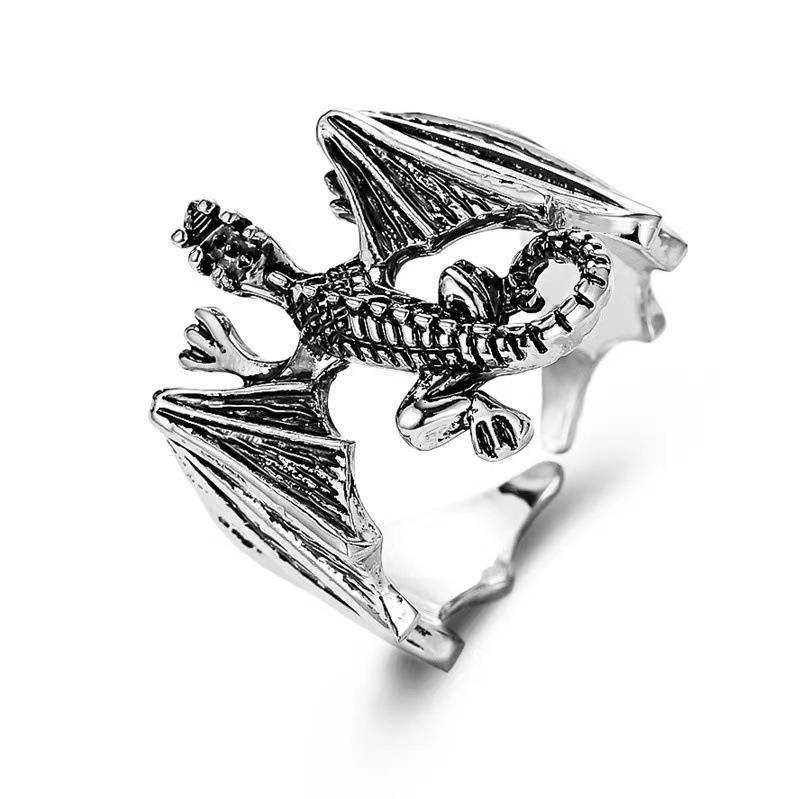 Bague ouverte Dragon Volant Transfrontalier pour Homme, Design Tendance et Polyvalent, Style de Niche Élégant, Bague pour Index Unique_voghion.com