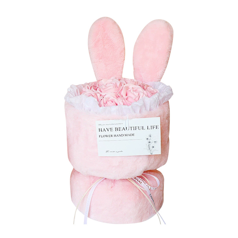 Cadeau de fête, Noël, Saint-Valentin : Bouquet de fleurs en savon immortalisé, cadeau d'anniversaire pour votre petite amie, petit lapin parfumé en forme de rose, produit fini_voghion.com
