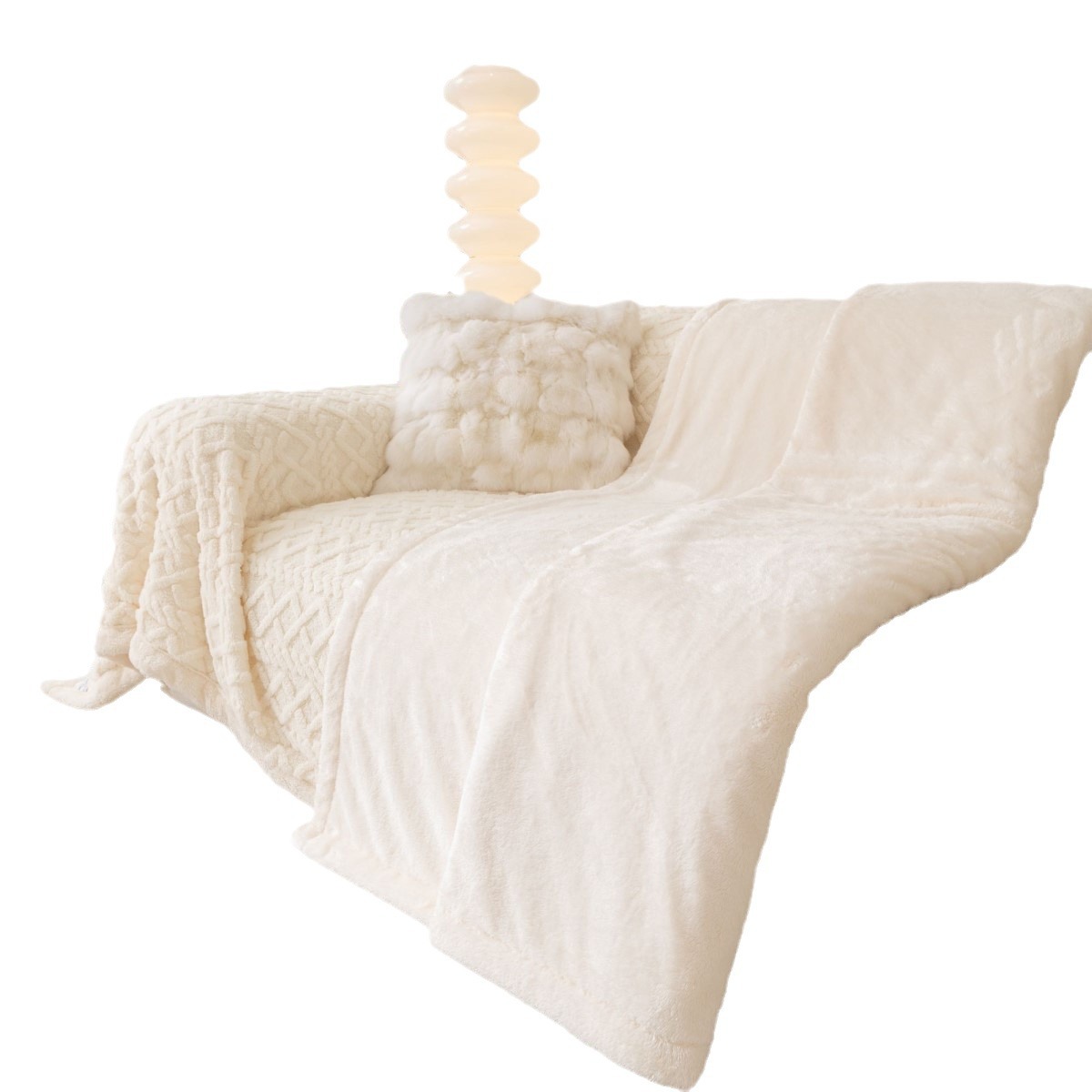 New Thickened Double-Layer Taffeta Sofa Throw Blanket, Warm and Heat-Retaining Plush Towel Cover with Geometric Patterns for Home Use