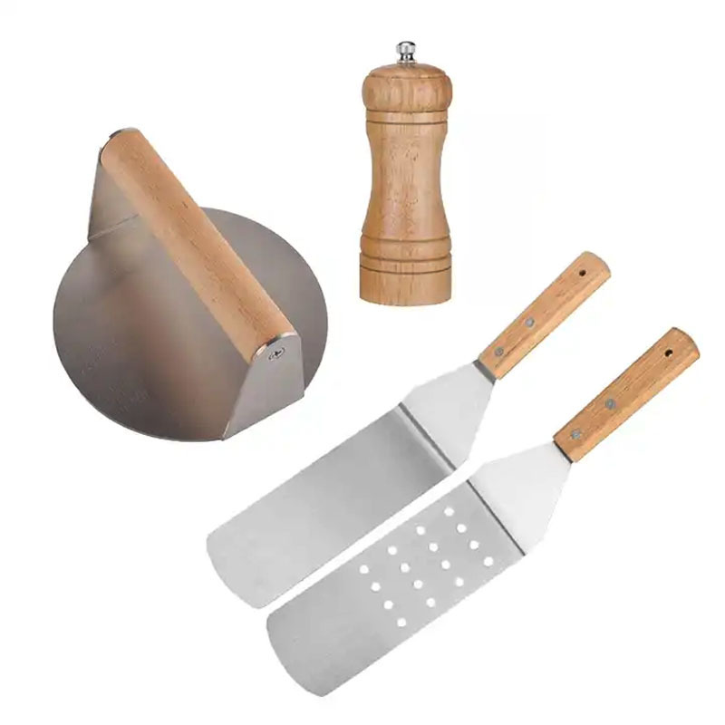 Creativo transfronterizo de acero inoxidable caliente botella de aceite teppanyaki freír pala barbacoa herramientas traje conjunto completo combinación