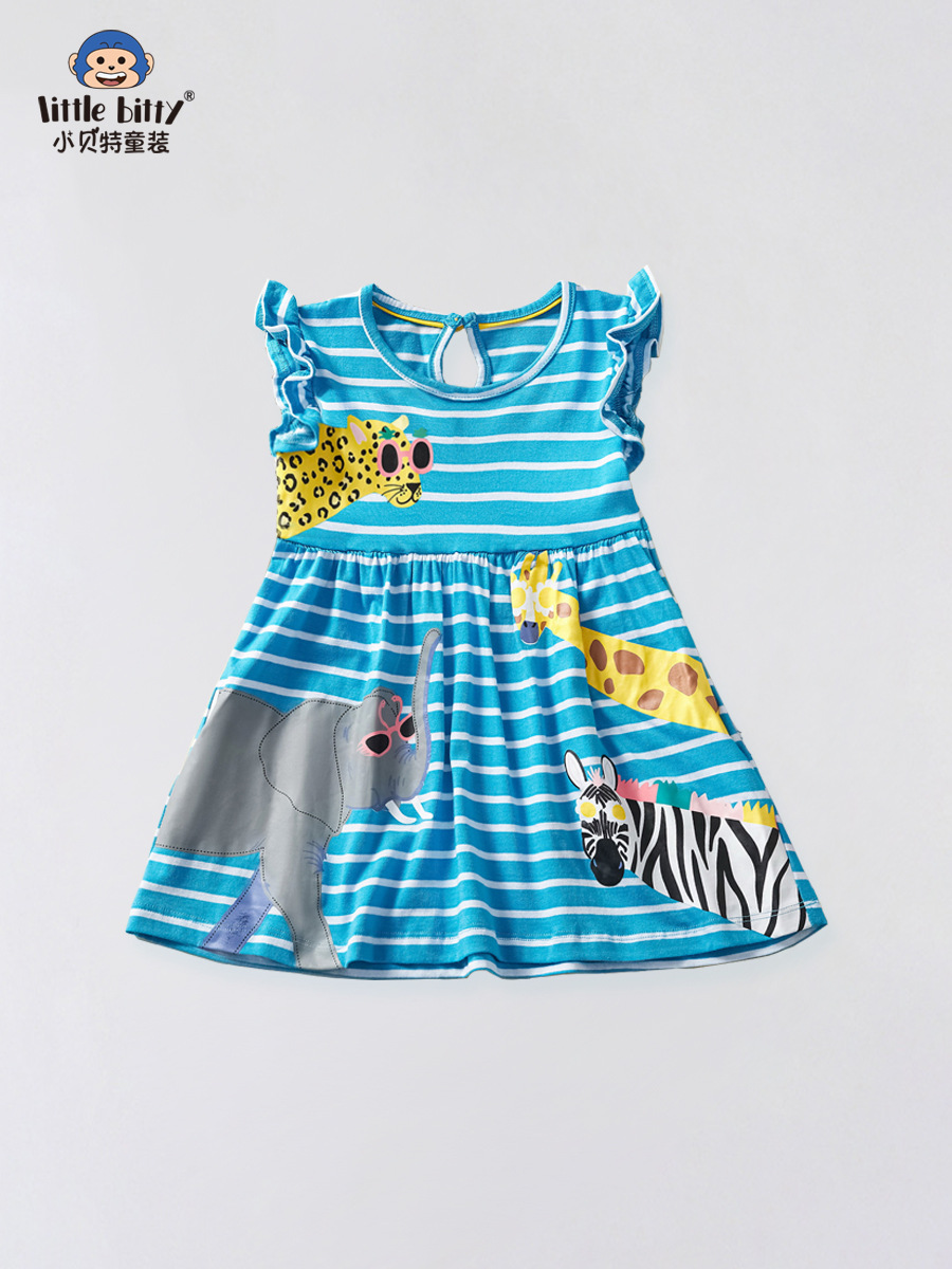 European and American Girls' Dresses 2025 Summer Girls Stripesd Skirts Kidsren's Small Flying Sleeves Sundress Factory Wholesale