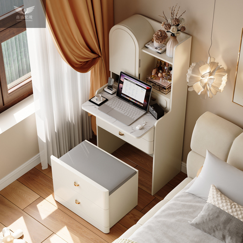 Luz de lujo pequeño dormitorio casero mesas de cabecera de cama en un moderno simple pequeño tipo de escritorio de maquillaje más