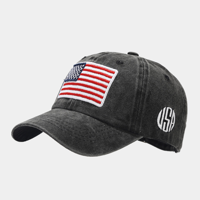 Amazon Venta caliente bandera americana lavada gorra de béisbol apenada hombres y mujeres europeos y americanos de moda al aire libre gorra de marea sombrero