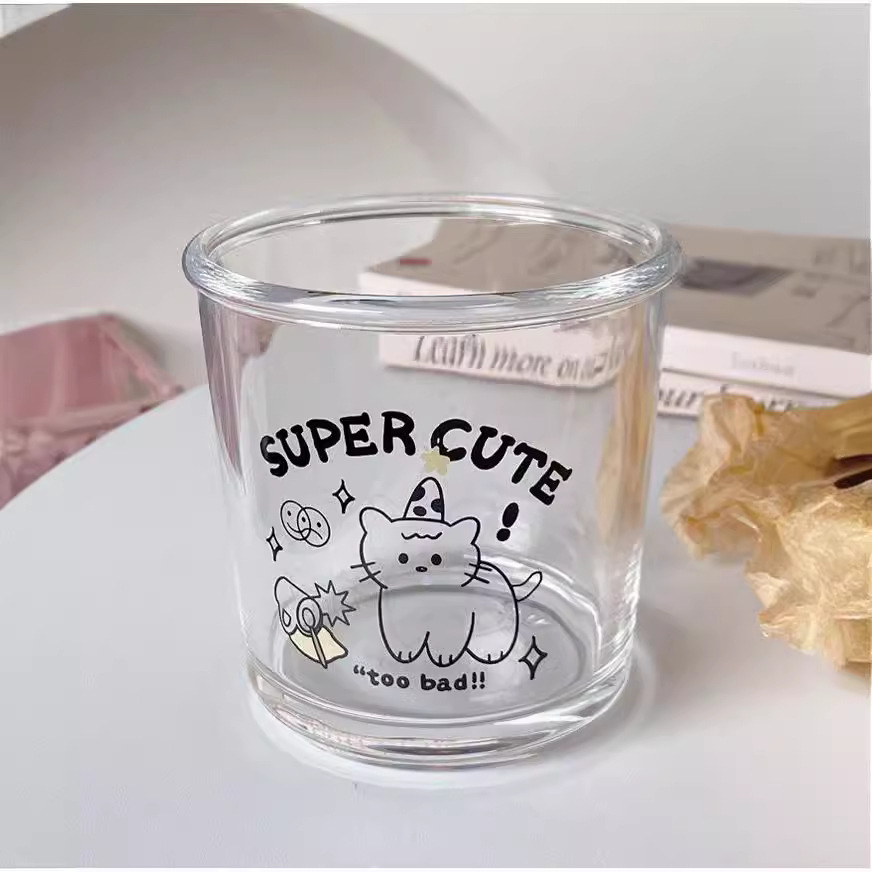韩国ins风高颜值玻璃杯生日猫咪杯酸奶杯咖啡杯甜品杯冷萃杯子