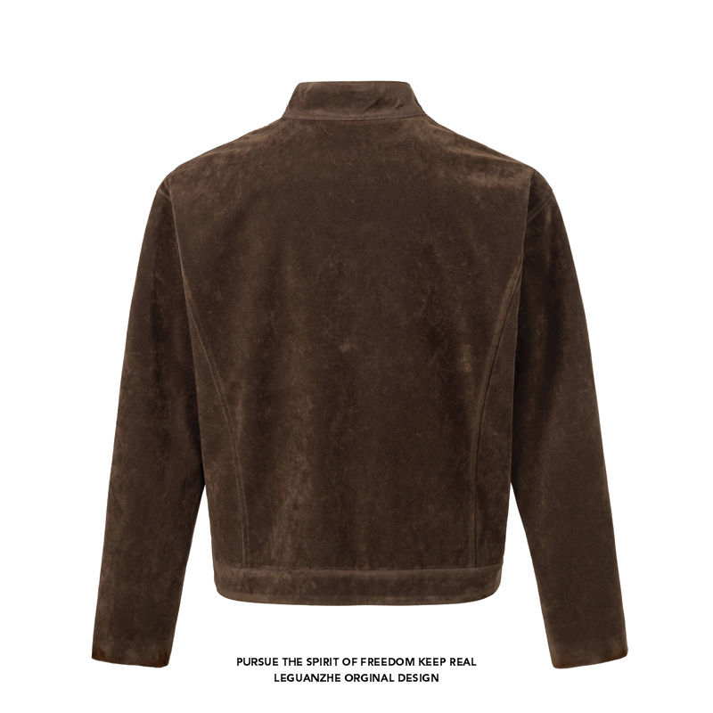 "Modern Era" Retro Maillard Autumn Cleanfit Short Suede Leather Harrington Flight Jacket_voghion.com