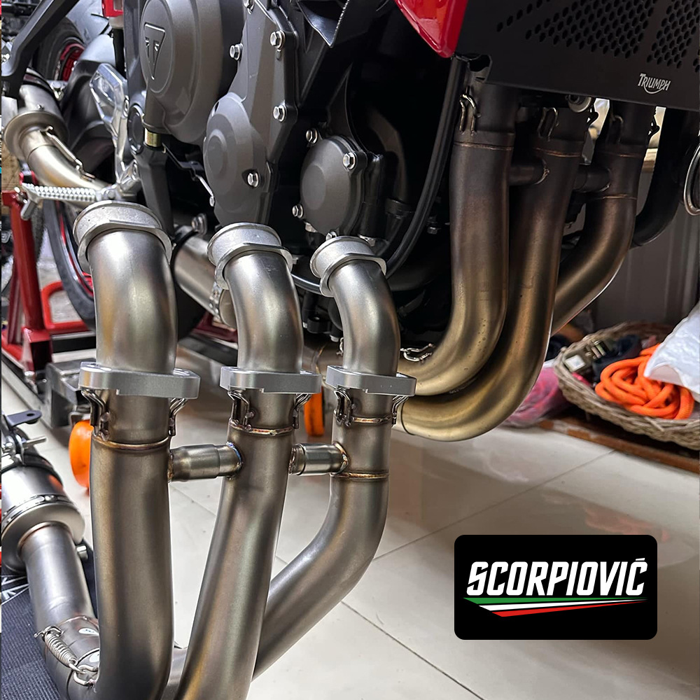 Motorcycle Triumph 660 Daytona Trident Little Tiger Stainless Steel Front Exhaust Pipe and Rear Muffler