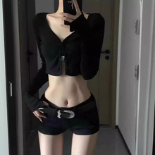 美式辣妹低腰牛仔裤女夏弹力直筒裤短裤百搭紧身a字热裤显瘦裤子