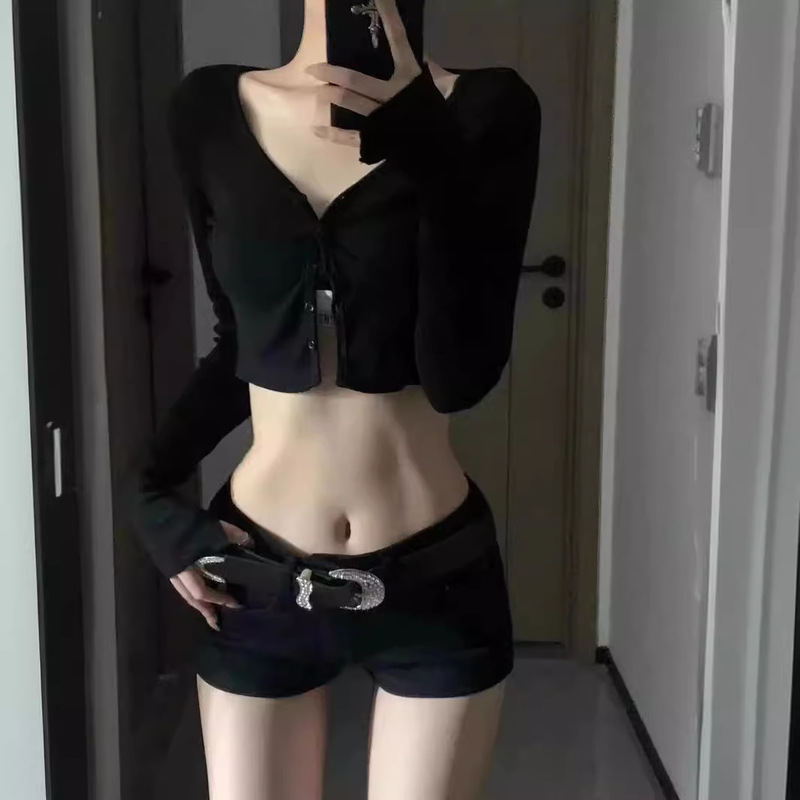 American Style Hot Girl Low-rise Jeans Women's Summer Stretch Straight Pants Shorts All-match Tight A- line Hot Pants Slim-fit Pants