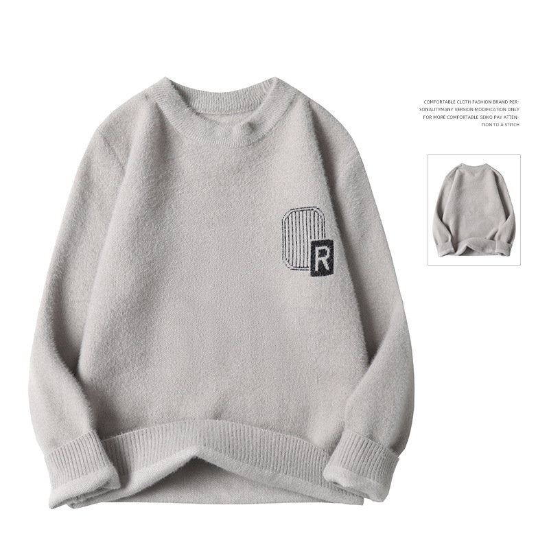 Maglione invernale da uomo in maglia spessa - Pullover casual ampio in morbida lana di coniglio con stemma_voghion.com