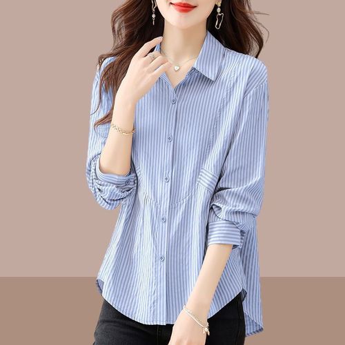 Ladies' Shirt 2025 Spring & Autumn Design-Savvy Niche Top Fashionable and Trendy Belly-Hiding Slimming Striped Blouse