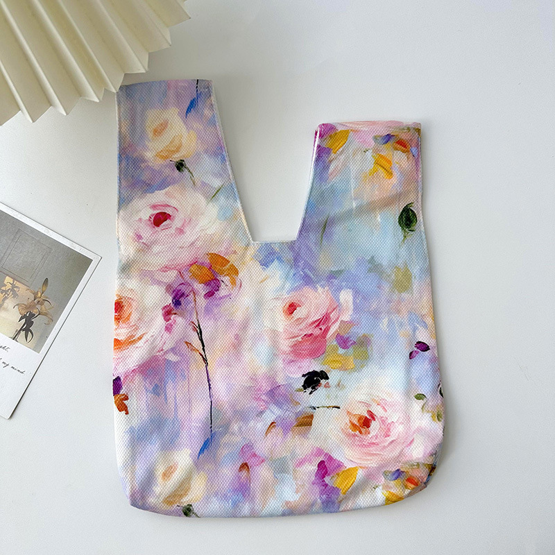 Nuevo artístico retro pintura al óleo bolso de las mujeres de la moda de estilo coreano todo-fósforo nicho de la calle de punto bolsa de las axilas bolsa de hombro