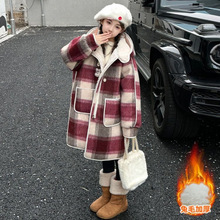 女童呢子衣秋冬季2025新款大童洋气格子中长款毛呢外套儿童呢大衣