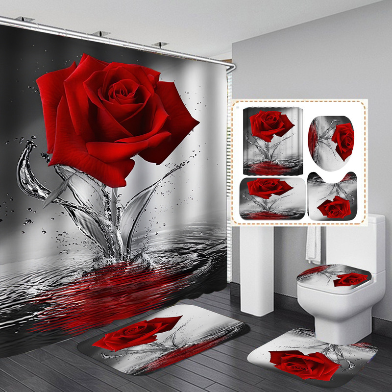 Valentine's Day 3D Digital Printing Polyester Rose Series Bathroom Shower Curtain Curtain Bathroom Accessories Cross-Border Amazon Hot Sale