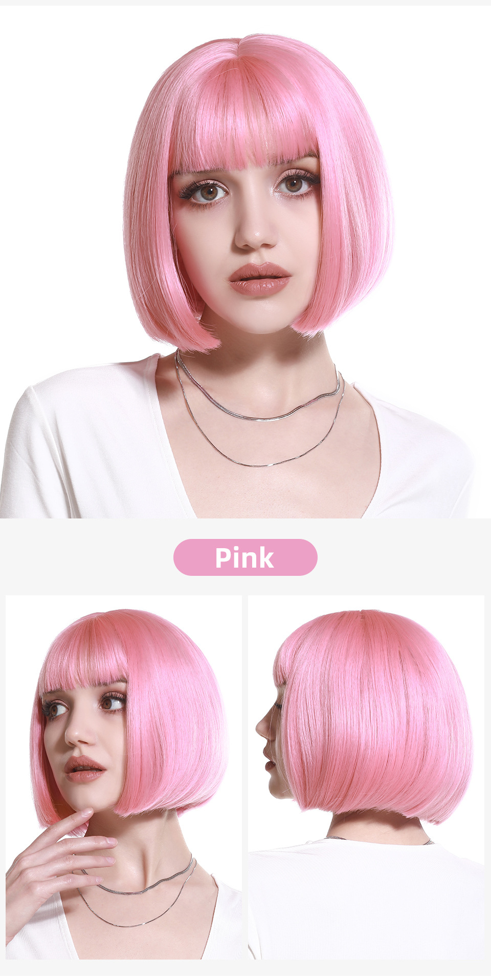 Women's Simple Style Multicolor Casual High Temperature Wire Bangs Short Straight Hair Wig Net display picture 7