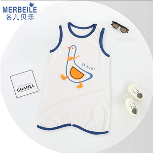 Baby nightgown summer thin pure cotton pajamas for boys and girls Anti-kick quilt artifact jumpsuit bathrobe home nightdress