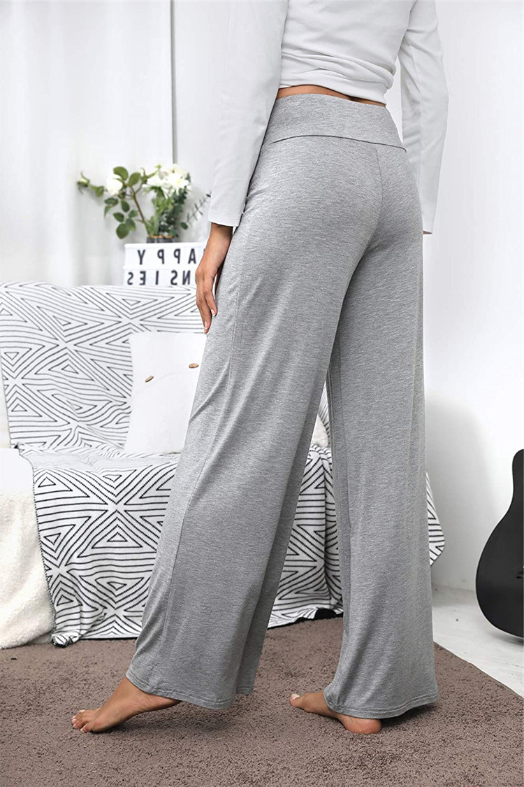 loose wide leg high waist elastic lace-up solid color pants NSBTY119238