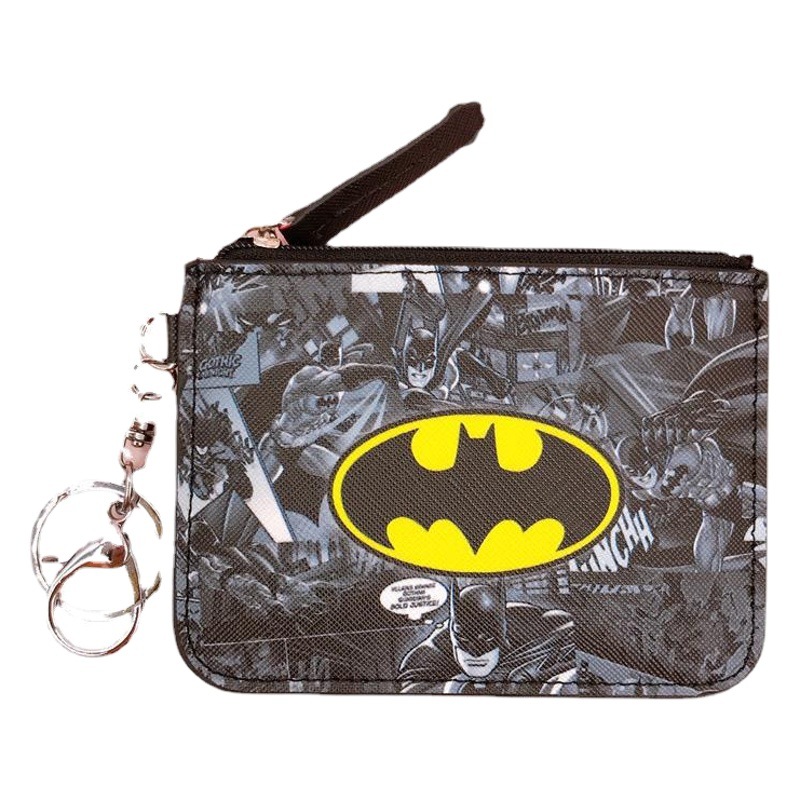 Cartoon League of Heroes Spiderman Batman Revenge Captain Card Holder Tag with Key Ring Change Card Bag Wallet