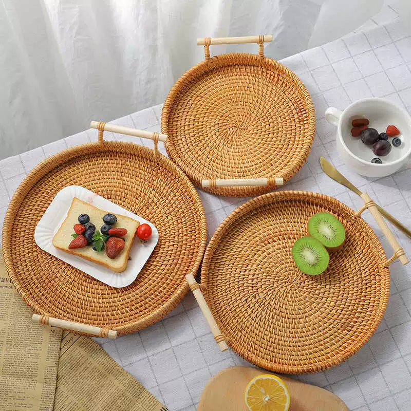 Fruit woven Japanese storage basket, handmade, bread