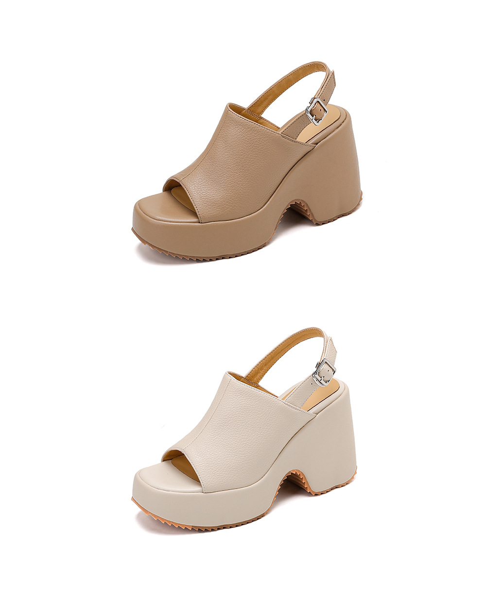 Sandal cao gót nữ hở mũi đế dày quai ngang khóa một chữ — màu trắng ngà, màu mơ chi tiết 23