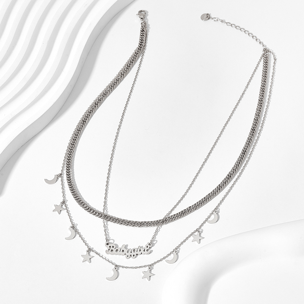 Elegant Letter Star Moon Stainless Steel Plating Layered Necklaces Colorza_colorza_5