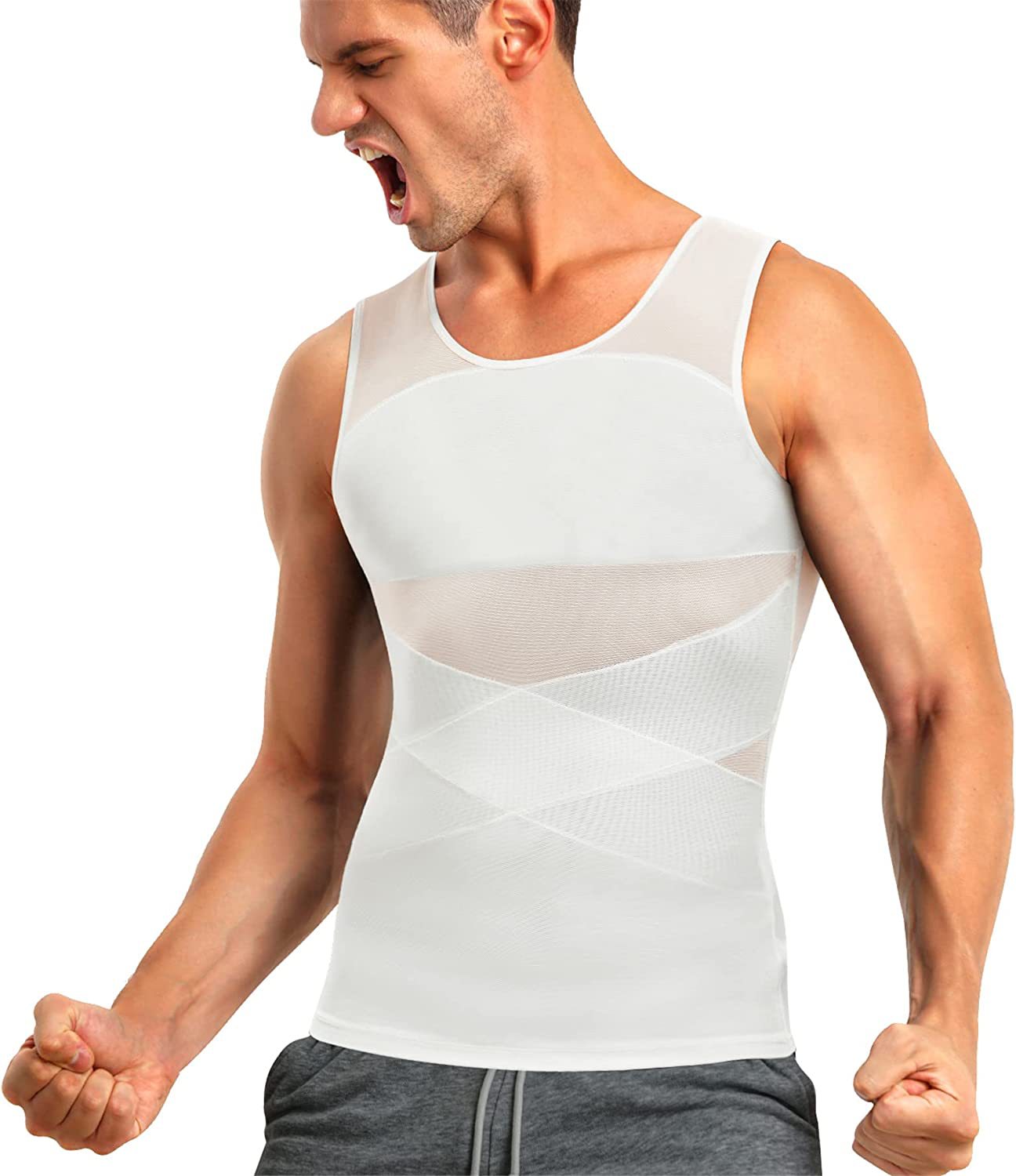 Transfronterizo de los hombres que forma el cuerpo de la ropa de malla transpirable vientre que contrae el vientre que forma el levantamiento de espalda apretado Chaleco de entrenamiento físico
