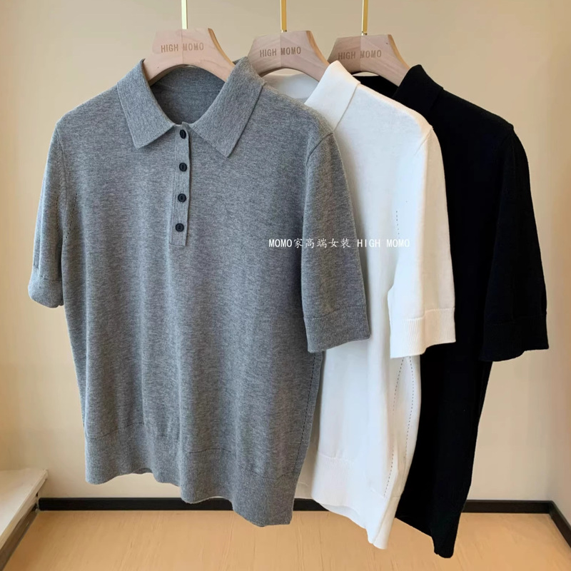 Minimalist Style! Comfortable and Skin-Friendly Cotton Polo Collar Short-Sleeve Knit Top for Women, Simple and Versatile Minimalist Style! Comfortable and Skin-Friendly Cotton Polo Collar Short-Sleeve Knit Top for Women, Simple and Versatile