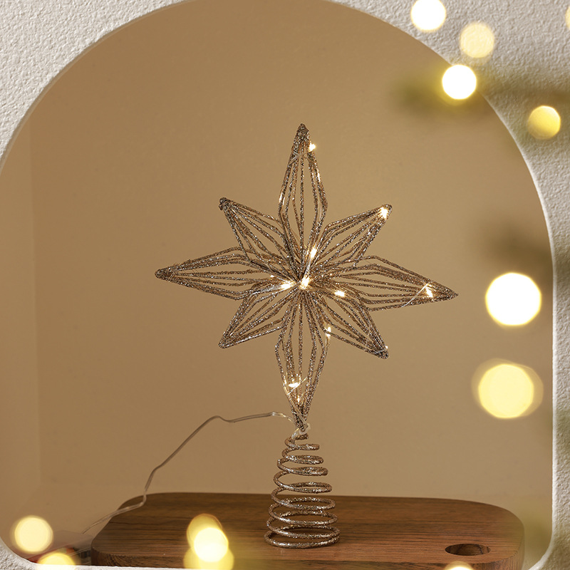Árbol de Navidad hierro forjado estrella decoración con lámpara brillante estrella de penta de color champán árbol de Navidad decoración colgante