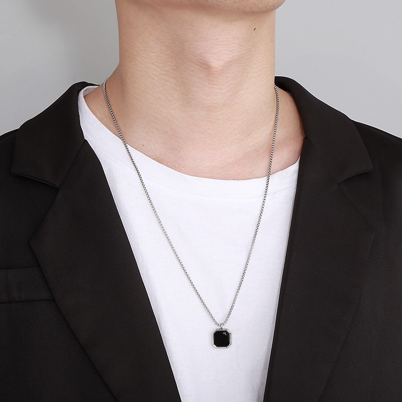 Daily, Street Occasion 304 Stainless Steel Material PVD Coated 18K Gold Plated Square Stainless Steel Titanium Steel Punk Waterproof Non Tarnish Pendant Necklace Long Necklace