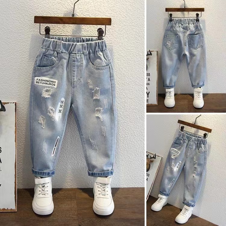 Boys' pants spring and autumn 2024 new light color children's jeans for small and medium-sized children's street spring and autumn casual trousers trendy brands