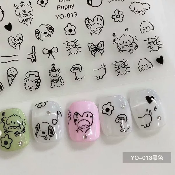 Nail Art Cute Cat and Puppy Hand-Painted Stickers Kitten Paw Small Pattern Childlike English Graffiti Decals Nail Decoration