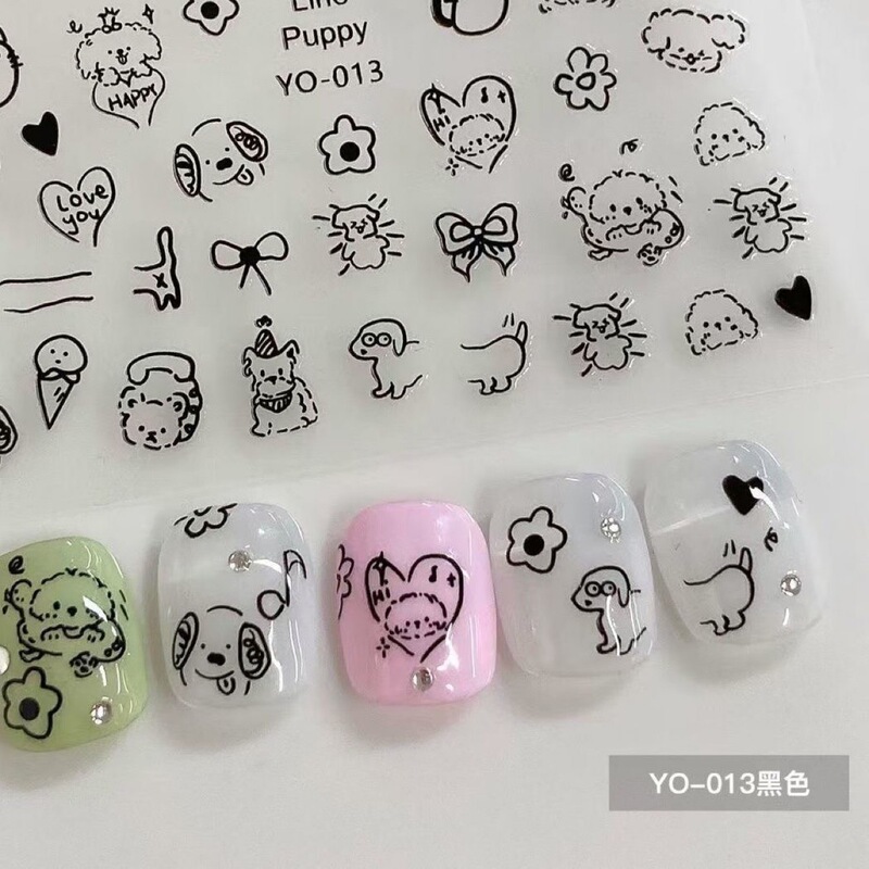 Nail Art Cute Cat and Puppy Hand-Painted Stickers Kitten Paw Small Pattern Childlike English Graffiti Decals Nail Decoration