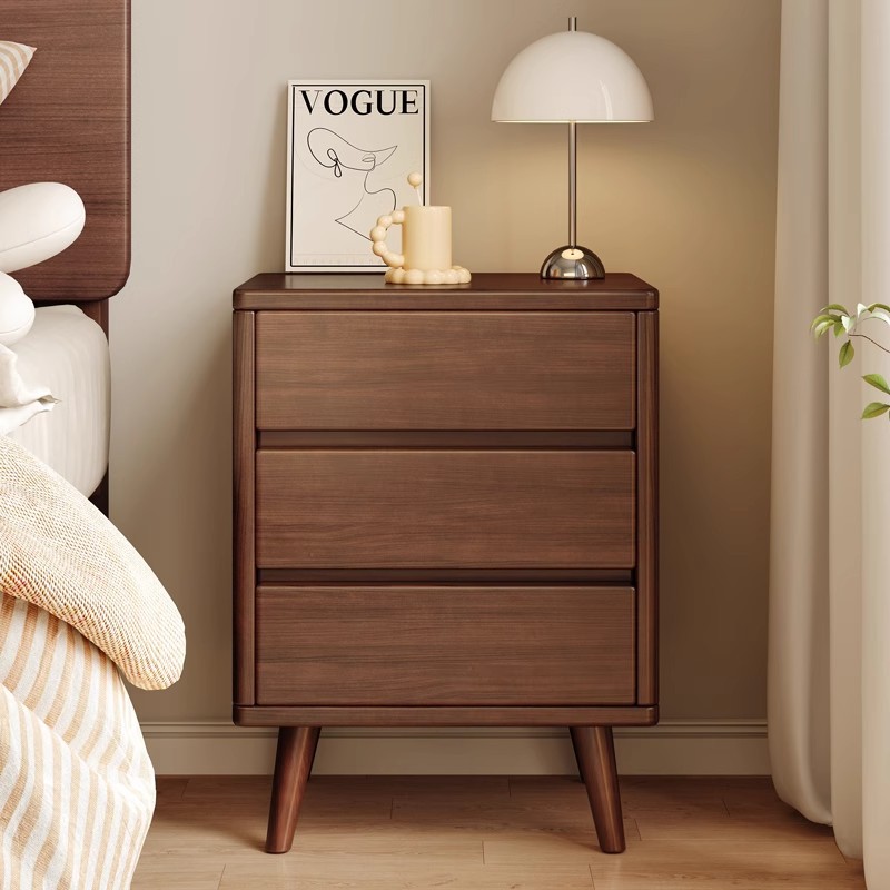 Solid Wood Bedside Table Bedroom Home Modern Simple Bedside Narrow Three-Layer Heightened Small Storage Storage Cabinet