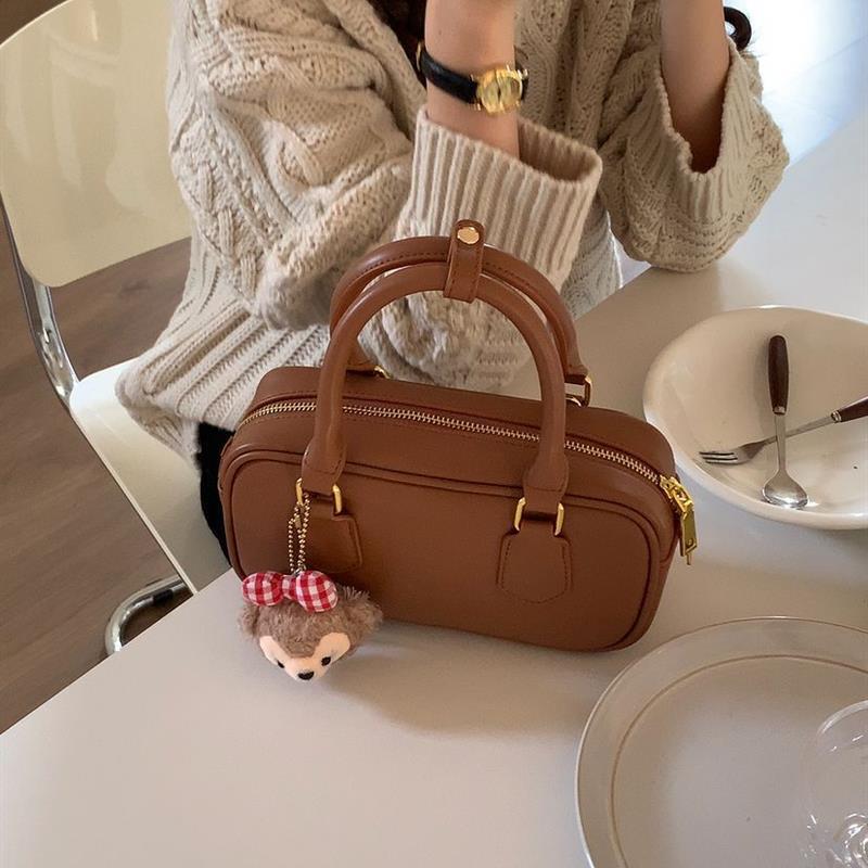 Osun Korean Style Niche Versatile Bowling Bag For Women Retro Simple Shoulder Crossbody Small Square Handbag - Thumbnail 2