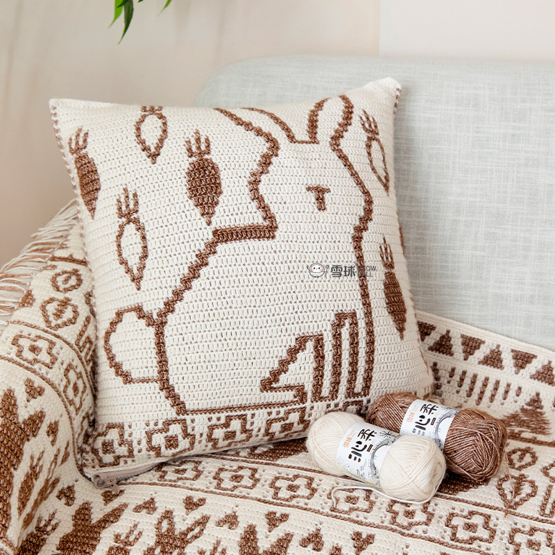 雪球diy手工编织森林动物抱枕材料包喷毛纱居家马赛克沙发靠枕