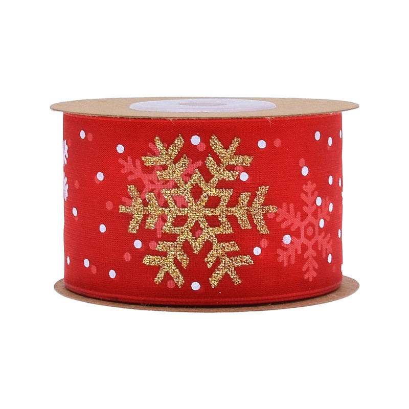 38mm de ancho transfronterizo nuevo polvo impresión copo de nieve cinta de regalo de Navidad flores cinta de regalo decoración cinta
