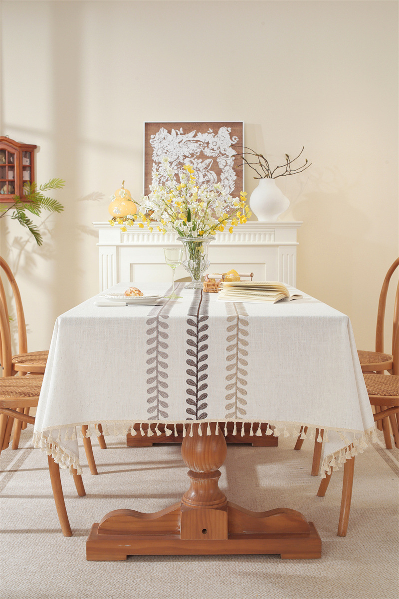 Tovaglia rettangolare da tavolino da caffè con nappe ricamate a foglie e fiori, spedizione diretta dal produttore._voghion.com