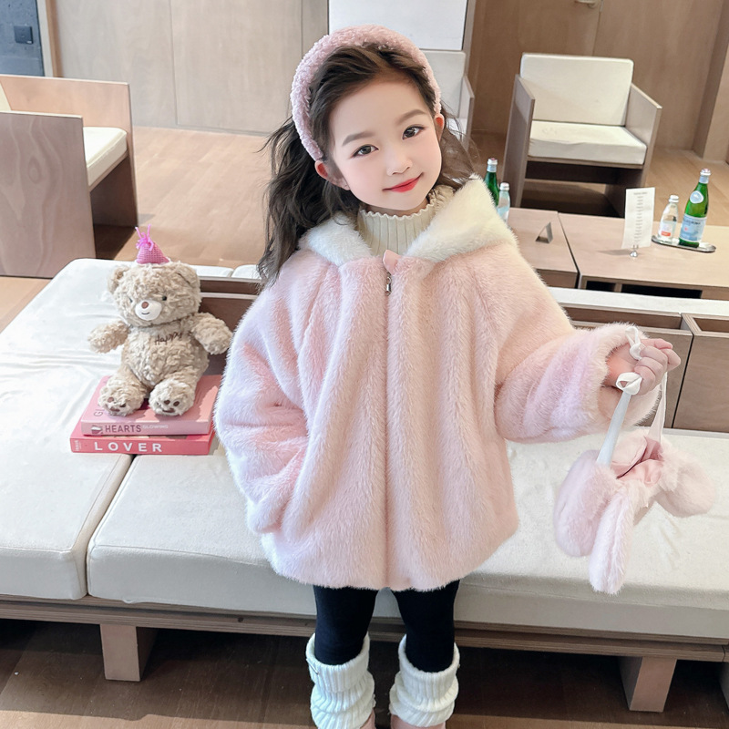 소녀 겨울옷 가짜 모피 의 겨울 기모 두꺼운 새로운 모직 스웨터 어린이 겨울 세련된 코트