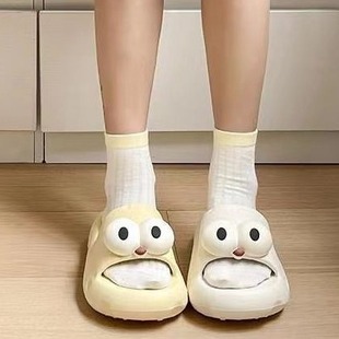 in stock Fast Hair Slippers for Women Summer Outer Wear Cartoon Cute Cheese Big Eyes Couple Home Bathroom Protection