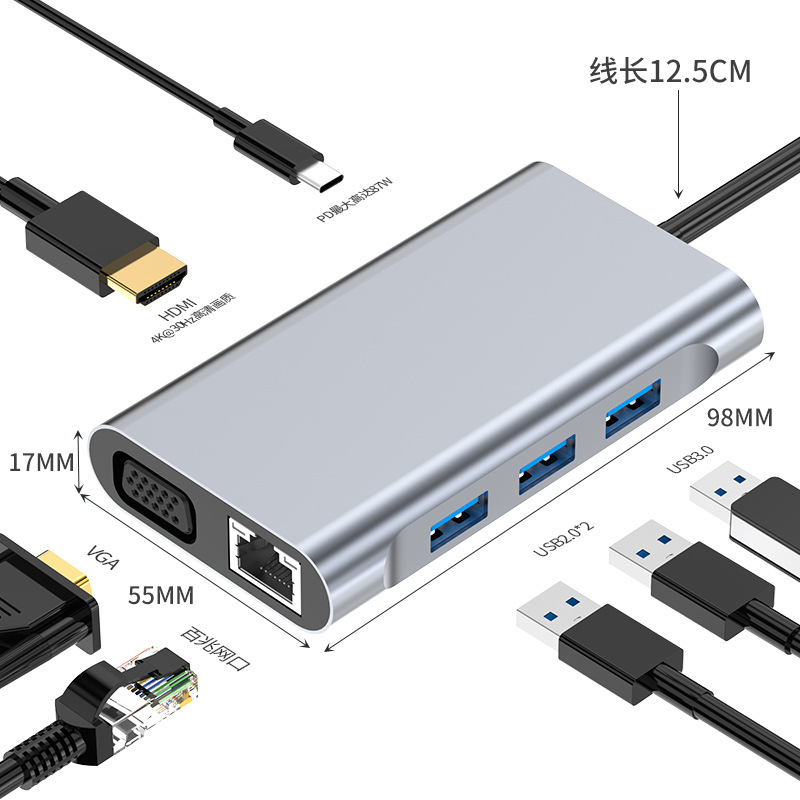 新款七合一擴展塢typec usb3.0 hub帶百兆網口適用蘋果電腦拓展塢