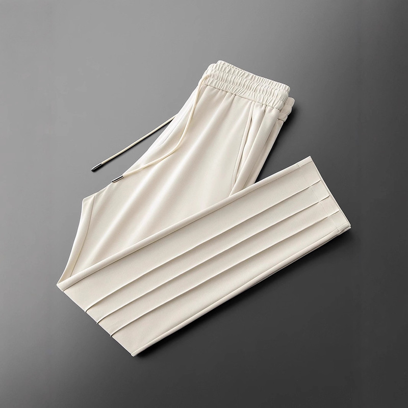 Summer High-End Fashion Trend Soft Ice Silk Modal Cotton Men's Slightly Wide Straight Short-Sleeved Casual Sports Pants