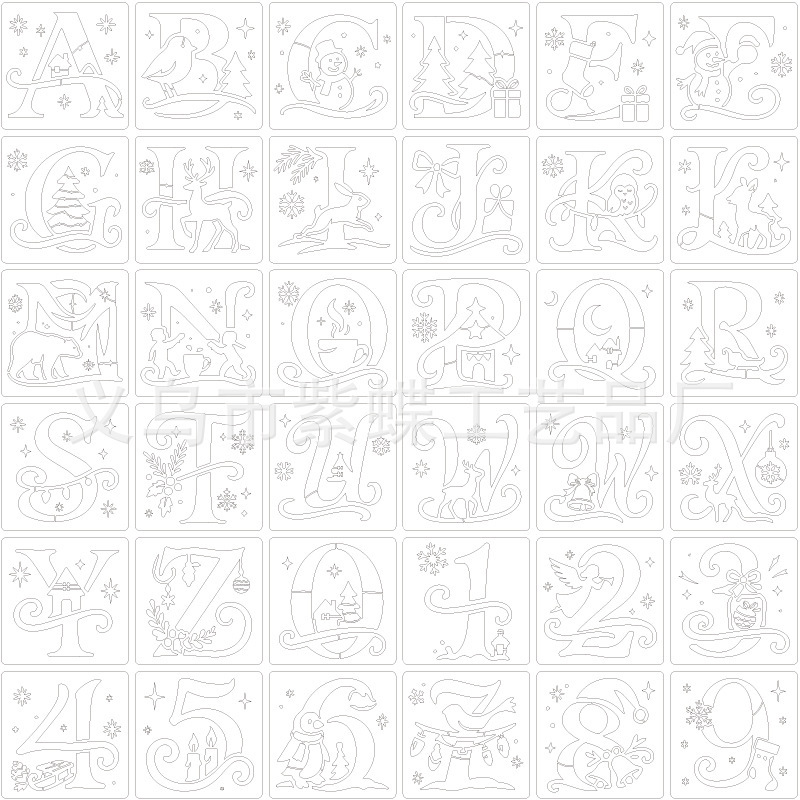 厂家直销数字字母精灵镂空绘画模版跨境亚马逊儿童手抄报diy模版|undefined